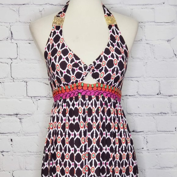 TRINA TURK Geometric Bra Halter Maxi Dress, Sz M - Picture 5 of 8